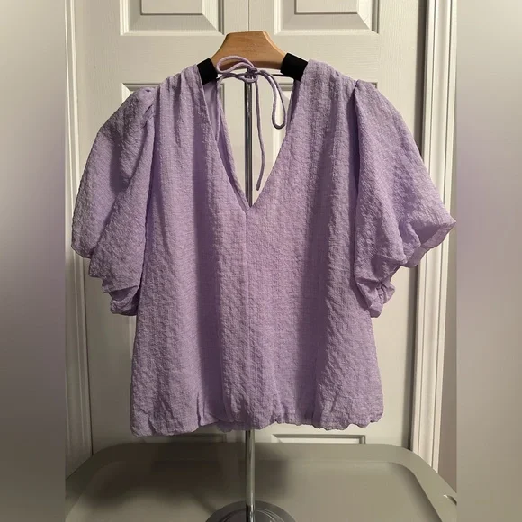 ASTR The Label Purple Textured V-Neck Puff Sleeve Top XL - Picture 1 of 11
